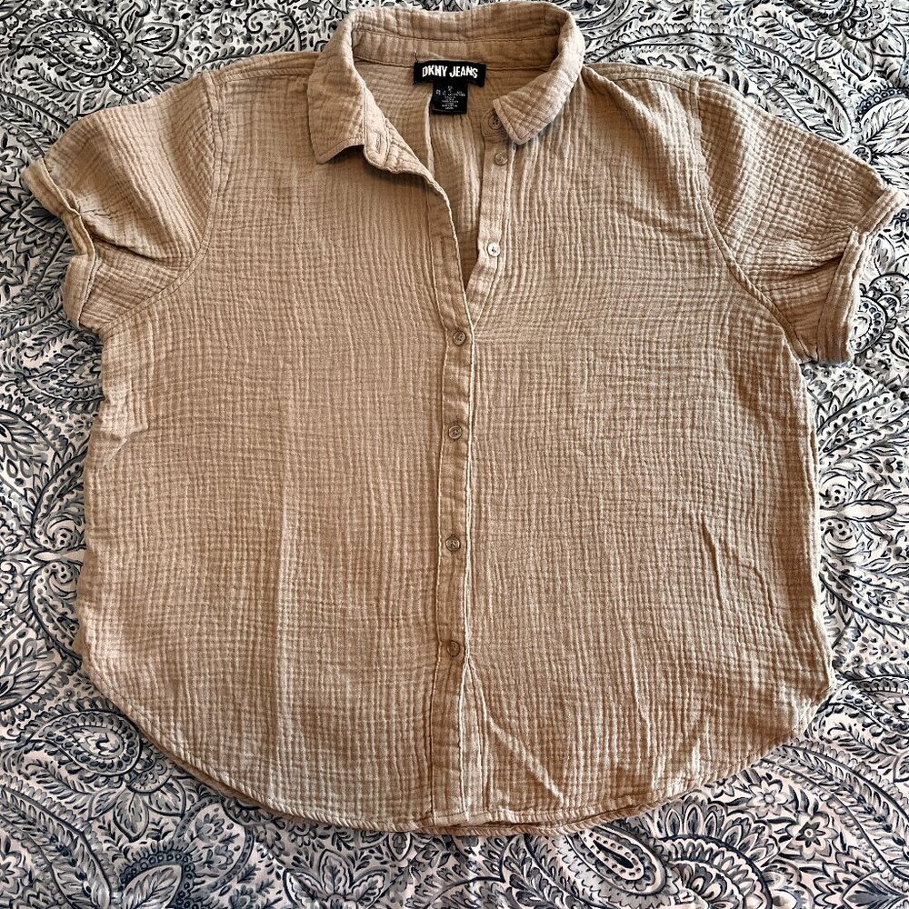 DKNY - short sleeve woven cotton - Cream colour - Size XL